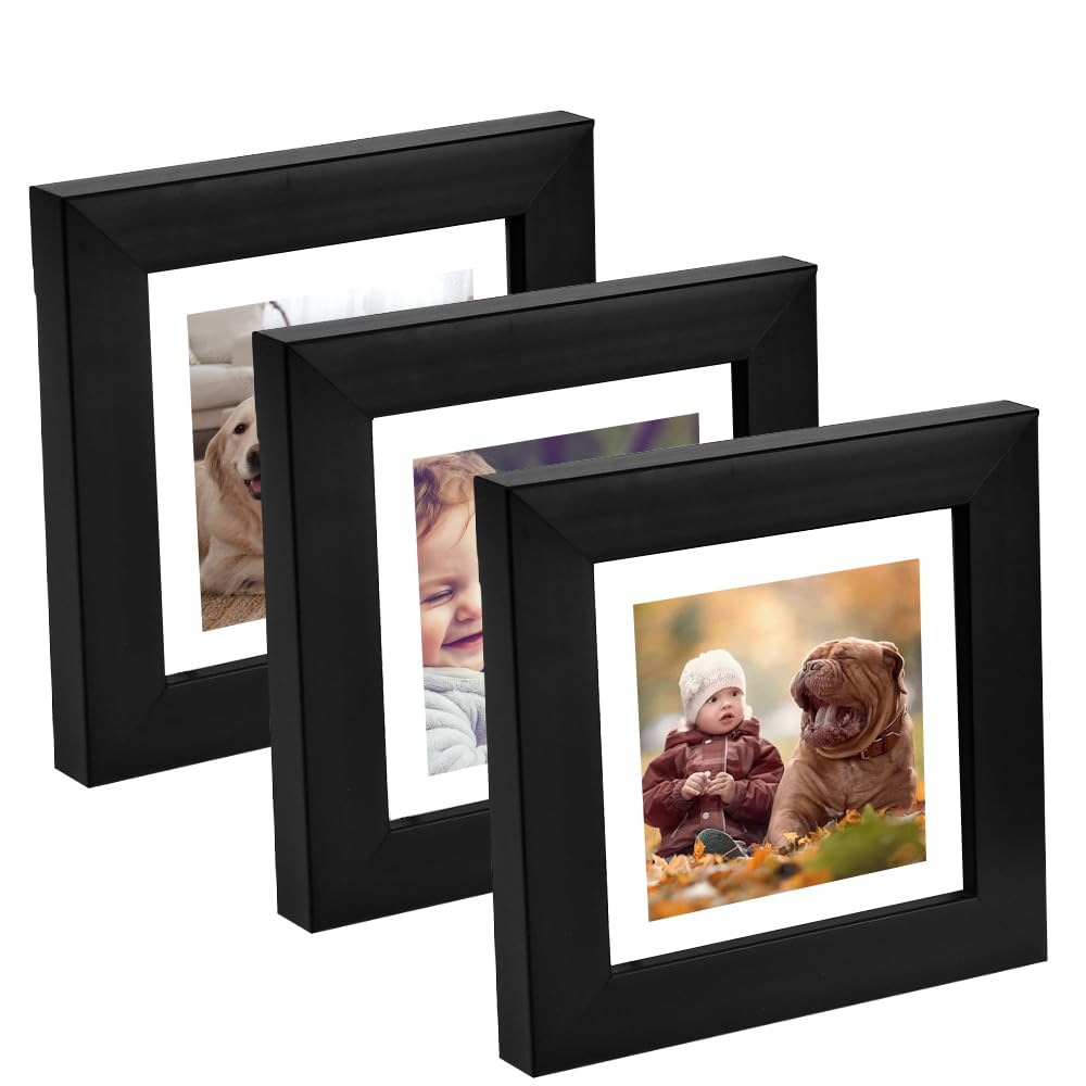 KITERI 4x4 Inch Frame, 3 Pack Black Picture Frame Set Square Picture Frames Modern Picture Photo Frame Square Photo Frames Small Frames with MDF Strut Backing for Wall Mounted & Desk Top