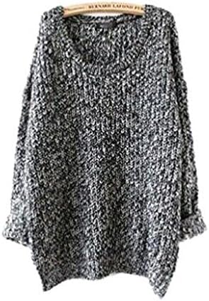 WAREN Women's Fashion Oversized Knitted Crewneck Casual Pullovers Sweater (M, Grey)