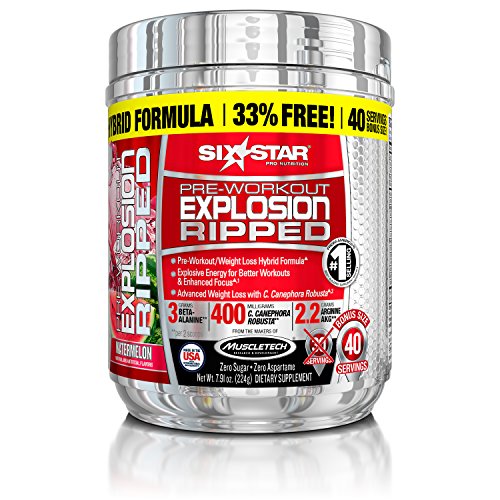 Six Star Explosion Ripped Pre Workout Thermogenic, Preworkout Energy, Weight Loss, Watermelon, 7.91 oz. (224g), 40 Servings