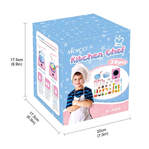 Kids Kitchen Pretend Play Accessories Toys,MOICO 38pcs Pretend Toy Kitchen Cookware Playset Pots and Pans Cooker with Light Sound,Cooking Utensils, Food Play Set for Toddlers Girls Boy Birthday Gifts