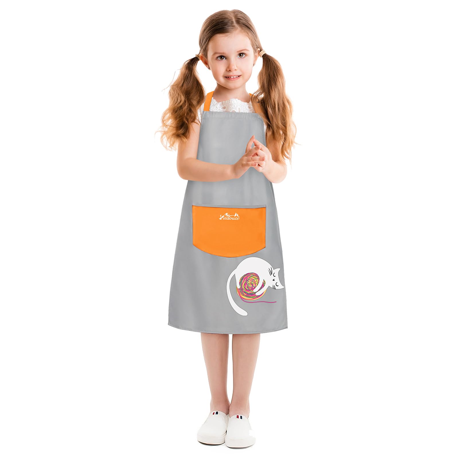 Viedouce Kids Apron with Pockets,Waterproof Children Chef Aprons for Boys Girls,Adjustable Kids Kitchen Cooking Garden Aprons,Kids Artist Aprons for Baking Crafting Painting BBQ (Age 4-13 Years)