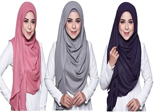 Fyka Instant Ready to Wear Gorgeous Hijab Shawl Scarf Elegant Style for Muslim Islamic Ladies Multicolor (Dark Purple, Grey, Pale Violet Red)