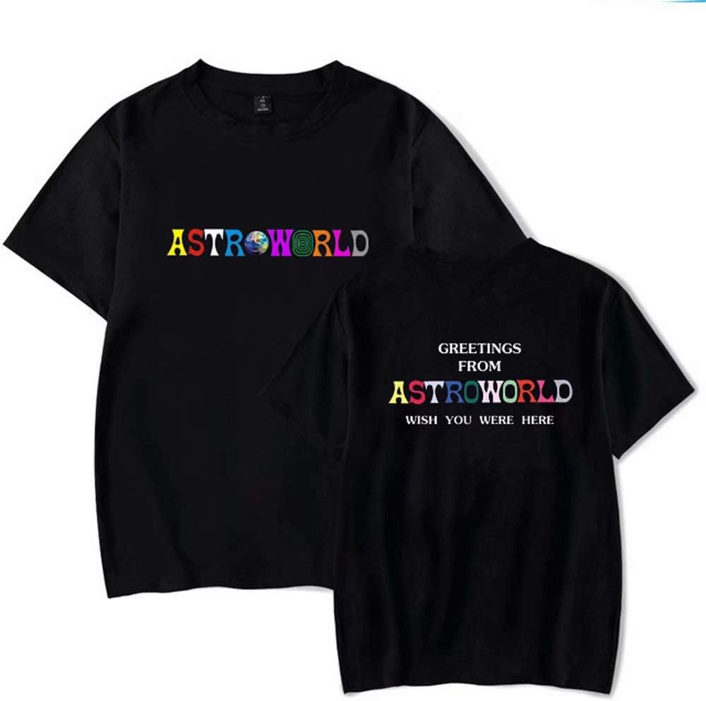 Qiujiam ASTROWORLD Travis Scott Album Merch T-Shirt Mens Casual Short Sleeve Fashion Summer T-Shirt Hip Hop Letter Wish You were HERE Print Cotton Loose Crewneck T-Shirt