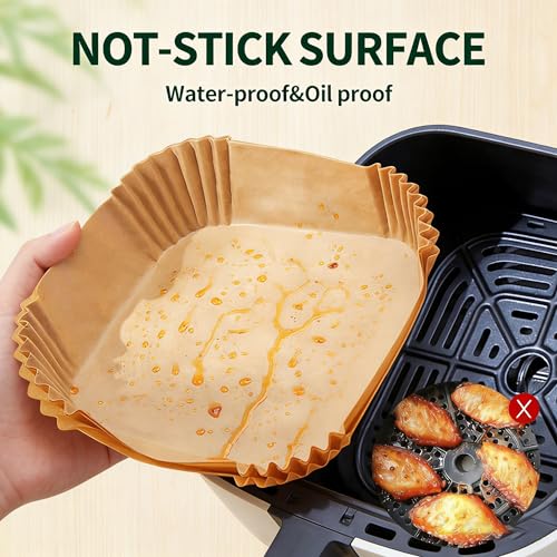 100 Pcs Air Fryer Papers Disposable, Unbleached Parchment Paper for Air Fryer, Non-Stick and Oil Proof for Easy Cleanup, 6.3inch/16cm, Square