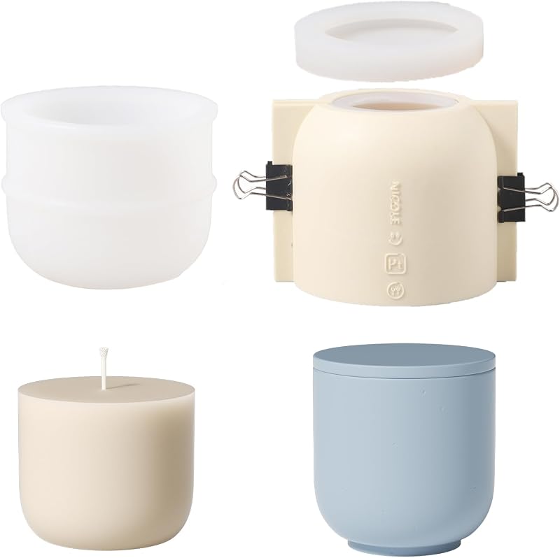 BOOWAN Nicole 9oz Round Candle Vessel Silicone Mold with Lid