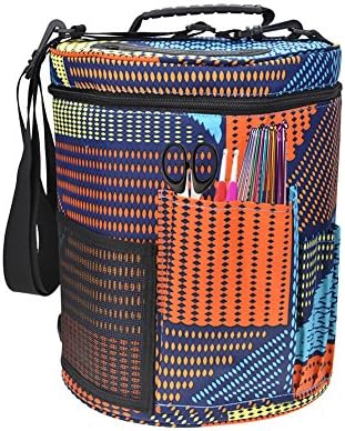 Crochet Knitting Bag, Poratable Yarn Wool Knitting Needles Storage Tote Organizer Holder With Pockets For Accessories And Holes To Prevent Tangling, 10.8 x 12.7 In