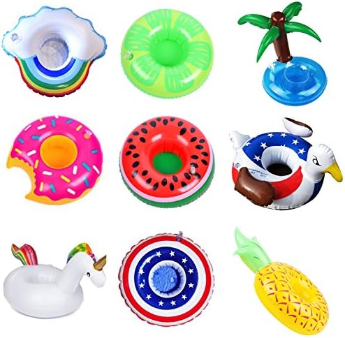 Inflatable Drink Holder, 9 Pack Inflatable Coasters Cup Holder Unicorn Fruit Plam Doughnut Party Supplies for Pool Beach Party Water Fun