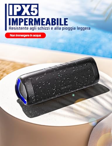UOHHBOE Portable Bluetooth Speaker Powerful 30W Bluetooth Speaker 5.3 Pairing TWS 24 Hours Connection Distance 30 m Colourful LED Light for Hands-Free Calling AUX for Outdoor Party