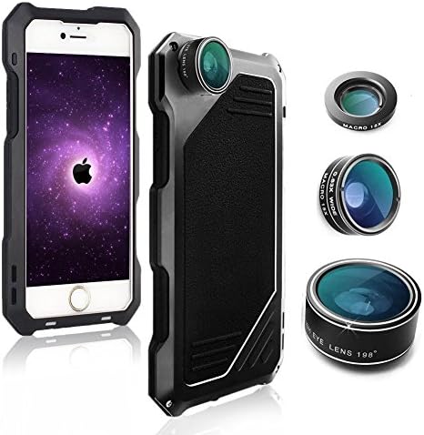 JINGANGYU For iPhone 6/6 Plus/6S/6S Plus/7/7 Plus Phone Case Screen Protector Shockproof Water Resistant Dustproof High Impact Aluminum Alloy Case With 3 Separated Camera Lens Kit (6p/6s p Black)