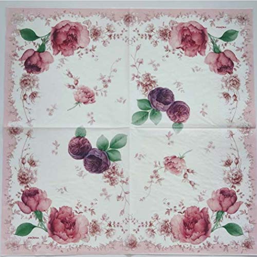 Frontia Paper Napkins Flower Floral Design Botanical Pink Rose Cocktail Beverage Lunch Dinner 3-Ply 2 Pack of 10 Count 13"x13" Rose Flower Japan Import - Thumbnail 2