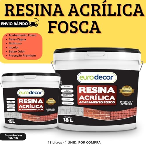Resina Acrílica Fosca 18L Base Água Incolor Euro Decor Premium