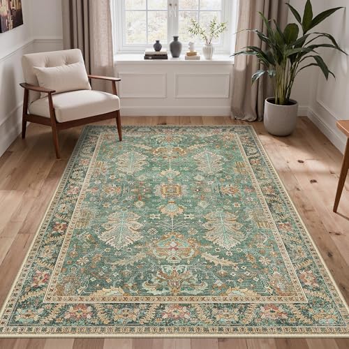 BEIMO Boho Teppich Wohnzimmer Schlafzimmer Vintage Waschbare Großer Teppich Kurzflor rutschfest Teppiche für Wohnzimmer 120X170CM Grün Vintage