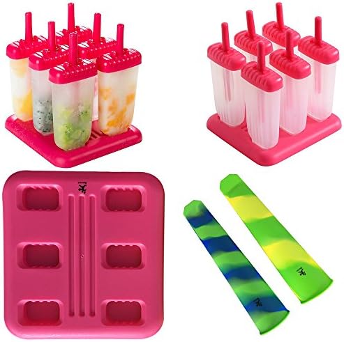 Ice Pop Molds Popsicle Molds Set, BPA Free, Repeated Use, For Kids and Adults, FDA approved, Environmentally-Friendly and Kid Safe, Set of 6 (Pink)