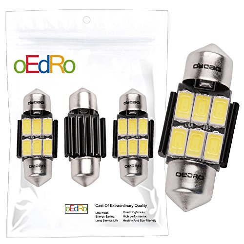 oEdRo Super Bright festoon 31mm(1.25″) 6 SMD 5730 LED Canbus Error Free Dome Light Map Light DE3175 DE3021 DE3022 White(Pack of 4)