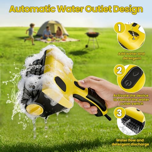 Electric Grill Brush for Outdoor, Cordless Rechargeable Automatic Grill Cleaner with Water & Cleaning Solution Tank, IPX7 Waterproof BBQ Grill Brush for Grill Grates