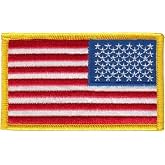 USA Flag Patch - Full Color - Gold Border - Reverse Orientation - Hook Backing
