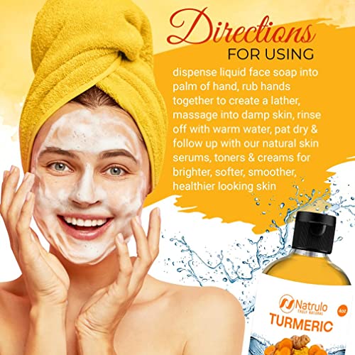 Natrulo Turmeric Face Wash, 4oz Clear Skin Liquid Soap 100 Natural