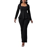 Ekaliy Women's 2 Piece Pants Suit Long Sleeve Blazer Flare Pant Set Casual Office Work Outfits