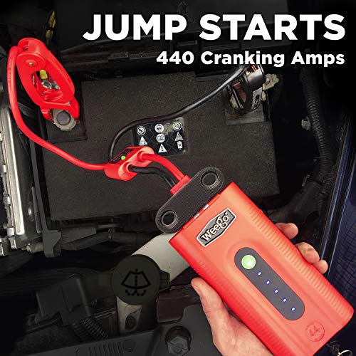 WEEGO 44.1 Jump Starting Power Pack (NEW 2019 Model) 2100 Peak 440 Cranking Amps High Performance Lithium Ion Jump Starter Quick Charges Phones 500 Lumen LED Flashlight Water Resistant