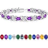 Iefil Oval Birthstone Bracelets for Women, March Birthstone Bracelet Aquamarine Light Blue Tennis Bracelets Unique X O Design Eternal Anniversary Birthday Gift for Her Sterling Silver Jewelry 6.5"