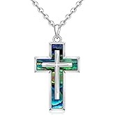 Abalone Cross Necklace for Women Sterling Silver Cross Pendant Jewelry Gifts 20 Inch Thicker Chain