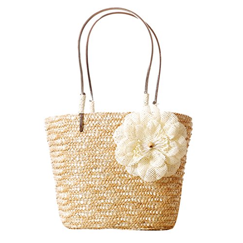 Dunland Women Top Handle Satchel Handbags Straw bag Weave Beach Bag Shoulder Bag Tote Purse Ivory