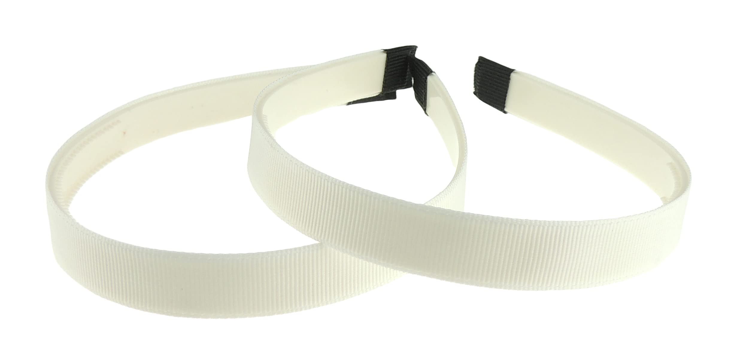 Ladies Girls Set of 2 Ribbed Satin Ribbon 15mm White Toothed Covered Headband Alice Band (White White)