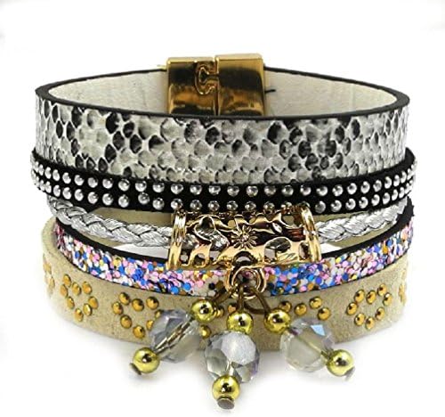 Jewelryfinds Leather Bracelet Gray Snakeskin Shape Bracelet Charm Bracelets Bohemian Bracelets&amp;Bangles