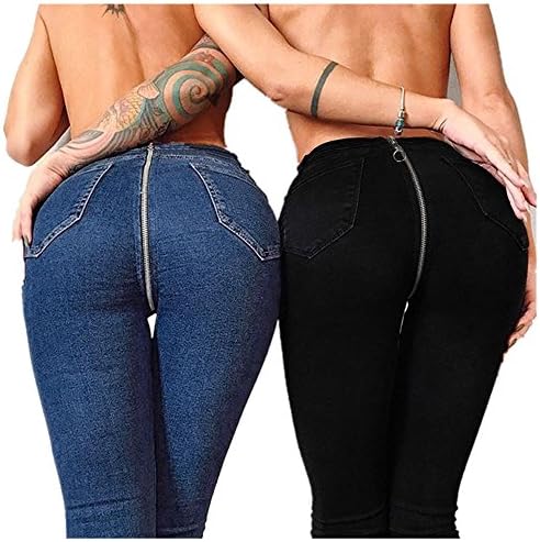 ILUCI Women Denim Jeans Sexy Back Zipper Pencil Stretch Denim Skinny Jeans Pants Slim Fit High Waist Bootcut Ripped Trousers