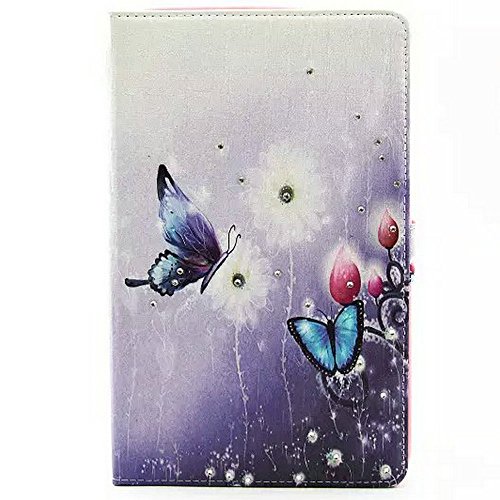 T560 Case,Samsung Galaxy Tab E 9.6 Case,EMAXELER[Butterfly Fairy][Flower]Inlaid Shiny Glitter Diamond Pu Leather Flip Protective Cover with Stand For Samsung Galaxy Tab E 9.6/T560/T561--2 Butterflies