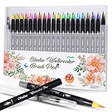 Ohuhu Watercolor Brush Markers Pen Set of 20, Water Based Drawing Marker Brushes W/ A Water Coloring Brush, Water Soluble for Adult Coloring Books Comic Calligraphy Valentine's Day Back To School Gift