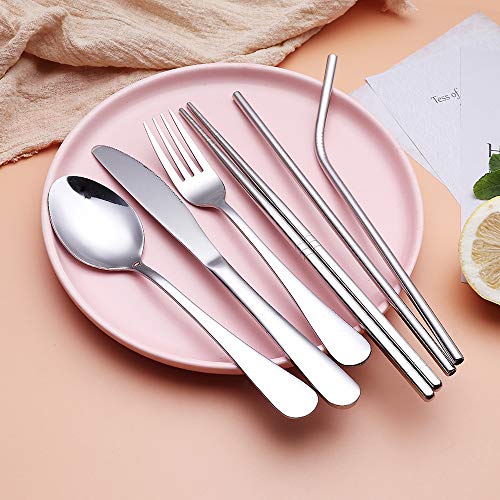 Travel Utensils,Reusable Silverware Set To Go Portable Cutlery Set with