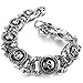 INBLUE Men's Stainless Steel Bracelet Link Wrist Silver Tone Black Skull