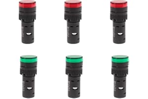 Shopcorp 6 pcs Energy Saving LED Indicator Light Voltage 110V Current 20mA Mounting Hole Size 16mm (5/8 Inch) 3 Green, 3 Red (110V/120V AC/DC)