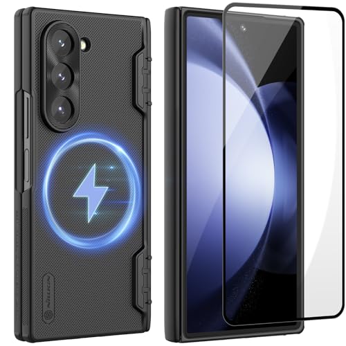 Nillkin Designed for Samsung Galaxy Z Fold 6 Case with Screen Protector, [Hinge Protection][Wireless Charging] Frosted Shield Texture Slim Protective Phone Case for Galaxy Z Fold 6 Case Deep Black
