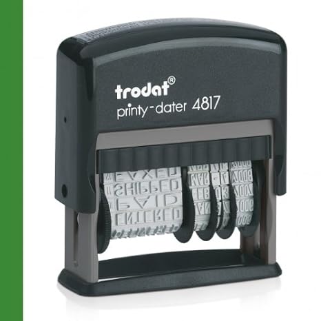 Trodat Printy 4817 - Stempel mit Buchstaben und Datum (mit 12 vorgefertigten Texten, auf Deutsch) grün
