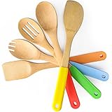 Bamboo Spoons For Cooking Non Stick Kitchen Bamboo Spoon With Colorful Ergonomic Silicone Handles In Red Yellow Green Orange Blue