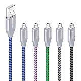 Micro USB Cable, 5-pack Premium Braided Charging Cable 6ft High speed USB 2.0 A Male to Micro B Sync and Durable Cable by Boxeroo for Samsung, HTC, Sony and Other Android Smartphone