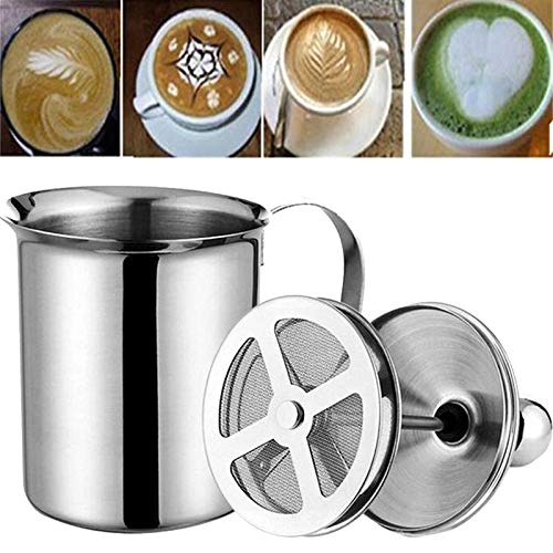 MOMA CAKE Stainless Steel Handmade Milk Frother Double Mesh Milk Creamer Milk Foam Maker (800CC)