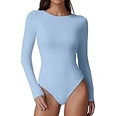 QINSEN Womens Crew Neck Long Sleeve Bodysuit Double Lined Body Suits Basic T-Shirt Tops