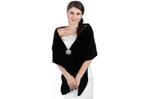 Unicra Women's Wedding Faux Fur Shawls and Wraps Bridal Fur Scarf Stoles with Rhinestones Brooch for Bride and Bridesmaids
