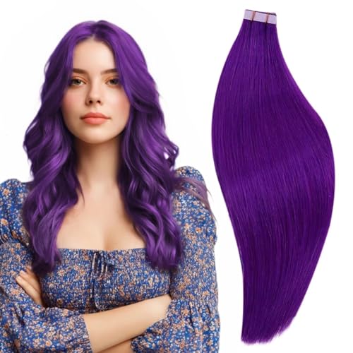 RUNATURE Natural Hair Extensions Adhesive Invisibility 40cm 20pcs 50g #Purple