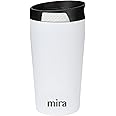 MIRA 12 oz Coffee Travel Tumbler - Vacuum Insulated Stainless Steel with Easy-Press Lid - Temperature Control Cup - White