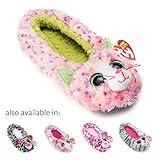 TY Beanie Boos Kids Girls Plush Sophie Cat Non Skid Slipper Socks, Pink/Green, Medium