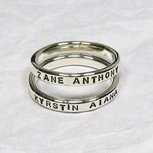 Personalized Sterling Silver Stacking Rings, Custom Names