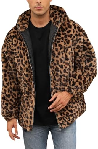 Amazon.com: DSDZ Men Leopard Warm Zip Up Faux Fur Men Hoodie