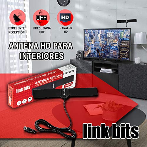 LINK BITS INHD01 Antena de TV Digital para Interior, Alta Definición HDTV Ultra Compacta, Amplifica la Recepción de Canales