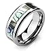 Men's Wide 8mm Tungsten Mother of Pearl Abalone Shell Ring Band Silver Comfort Fit Wedding High Polish