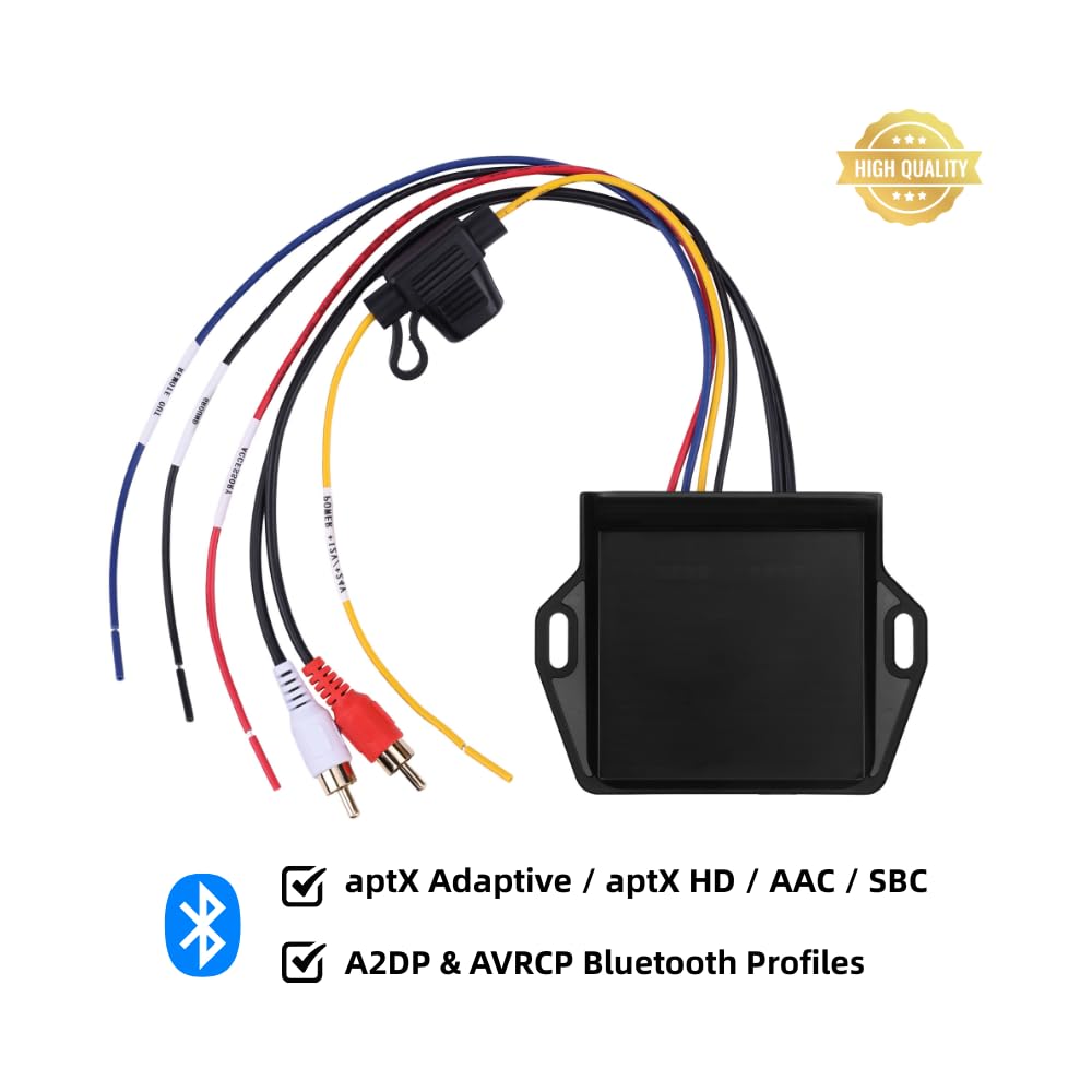 CAR Bluetooth 5.2 Receiver – aptX Adaptive, aptX HD, AAC, SBC – 12V/24V Compatible, Remote Trigger, Stereo RCA Output – Wireless A2DP Adapter for Car, Truck, Marine, Powersport Audio Systems