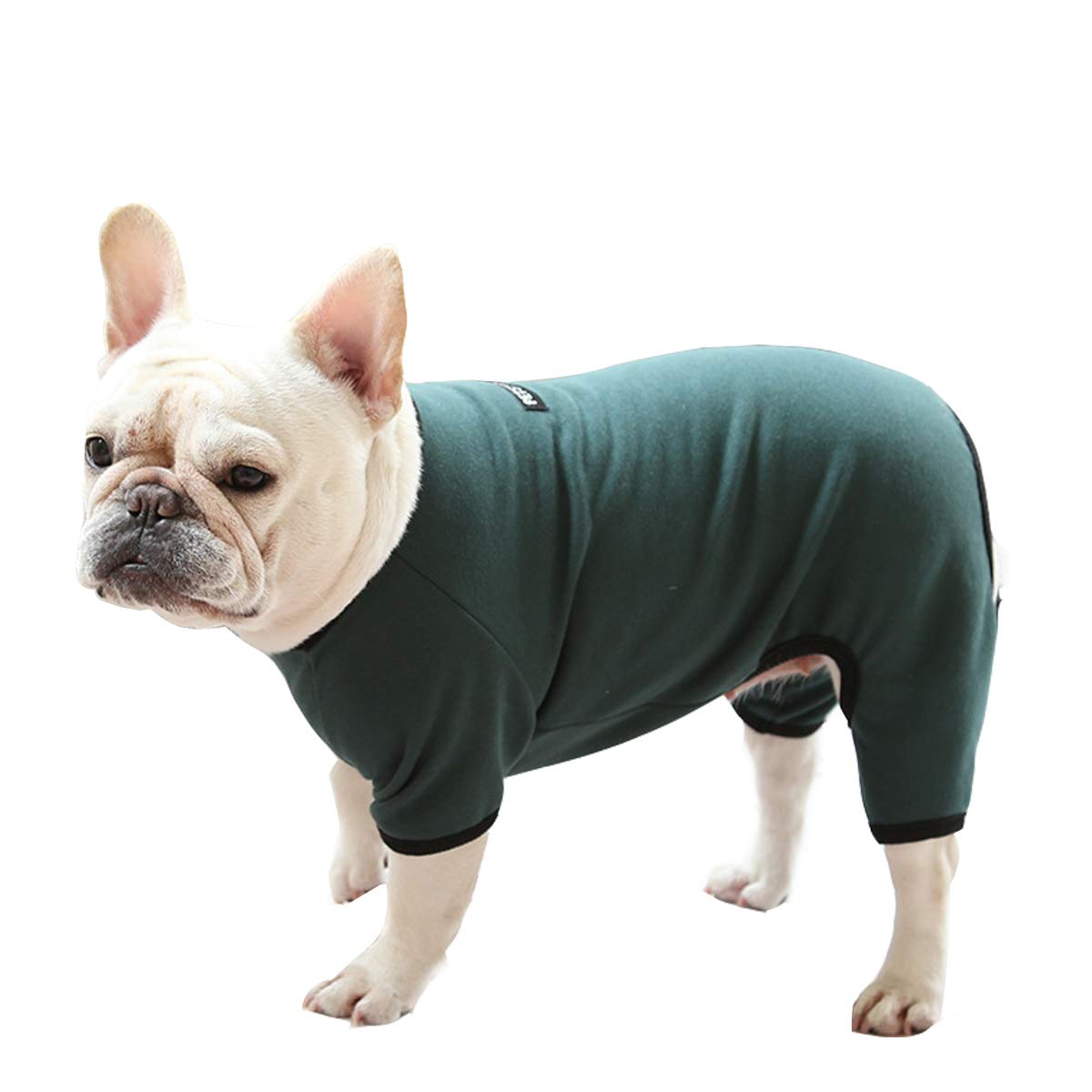 Dog Clothes: Soft Four-Legged Jumpsuit Pajamas for French Bulldog, Puppy, Small and Medium Dogs (Dark Green, Small)